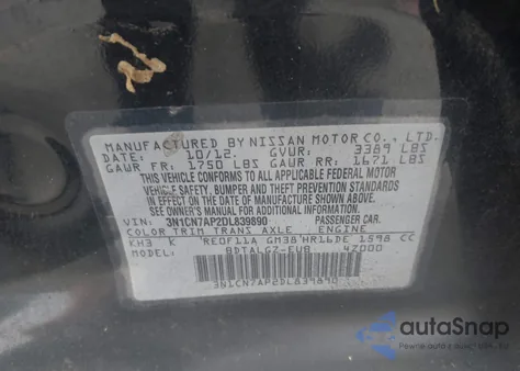 2013 Nissan Versa 1.6 Sl from USA, damaged, VIN 3N1CN7AP2DL839890